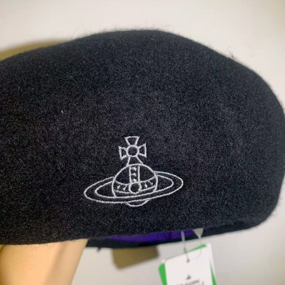 Vivienne Westwood beret hat cap Black orb embroidery wool Ladies - Picture 2 of 5